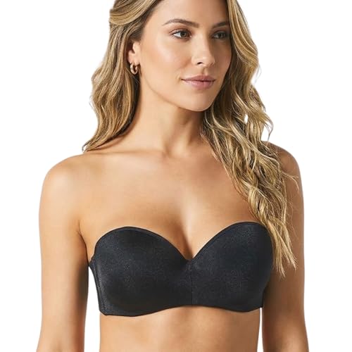 Sutiã Bustiê Tomara que Caia DeMillus Bojo e Aro, Sustentação Reforçada, Microfibra Confortável, Barbatanas Laterais, Costas Duplas Ajustáveis, Lingerie Sem Alça Vertigem Feminina | Preto | 44