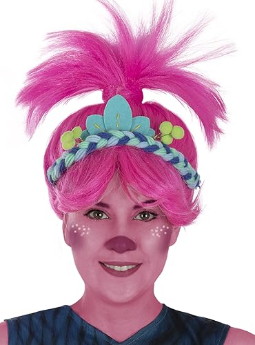 Perruque Poppy Trolls 3 pour femme - Accessoire déguisement rose adulte