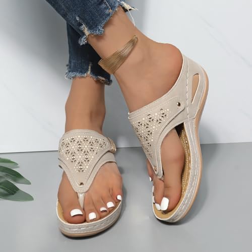Orthopedic Sandals for Women - Arch Support Wedge Flip Flops, Anti-Slip Breathable Sandal Summer 2025 Comfortable Dressy Casual Beach Slippers3