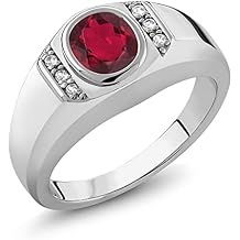 Gem Stone King Oval Ring For Men | Gemstone Birthstone and White Created Sapphire | 925 Sterling Silver | 8X6MM Center with 1.25MM Accents | Sizes 7-13