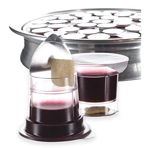 Simply Communion Pre-filled Communion Cups - Tray & Seatback Pew Compatible Cups and Wafer - Concord Juice and Bread - Box of 25 - EASY Open Made in the USA