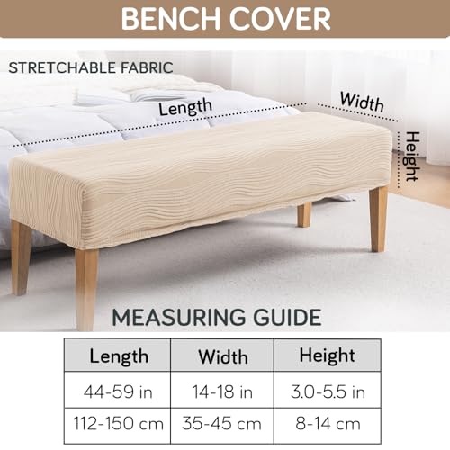 Image of HOKIPO 200gsm Knitting Jacquard Bench Cover, 'Nestiva Series', Skimmed Cream (AR-6237-CRM)