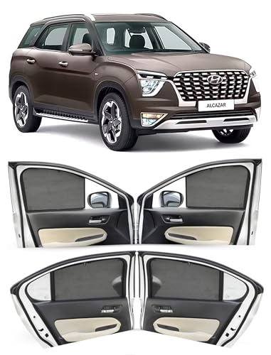 Image of Autofact Car Sunshades for Hyundai Alcazar (2022 to 2024), UV Protection, Useful Car Accessories, Custom fit Sun Shades for Side Windows, Set of 6