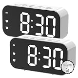 AKIDOS Pack de 2 – Reloj Digital Despertador con Doble Alarma, Pantalla LED Espejo HD, luz Nocturna cálida por Voz, Brillo Ajustable, Temperatura en Tiempo Real, silenciosos, Color Blanco
