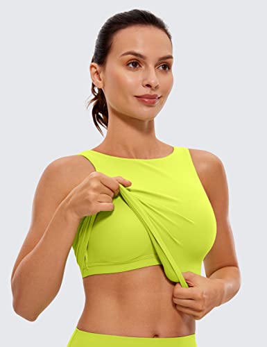 Crz Yoga Womens Butterluxe High Neck Longline Sports Bra - U Back Padded Crop Workout Tank Top With Built In Bra Neon Yellow Medium #TOP24
