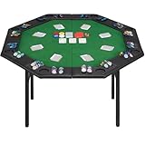 ECOTOUGE 8-Player Poker Table, Foldable Texas Holdem Table with Chip Trays & Folding Legs, Octagon Game Table for Casino Leisure Game, Blackjack, Easy Assembly, Green