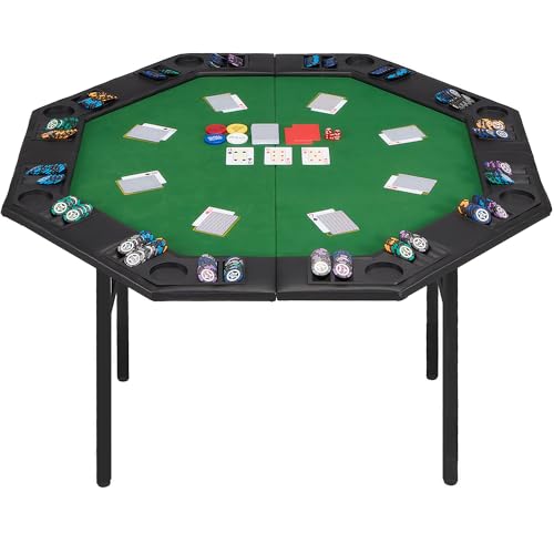 ECOTOUGE 8-Player Poker Table, Foldable Texas Holdem Table with Chip Trays & Folding Legs, Octagon Game Table for Casino Leisure Game, Blackjack, Easy Assembly, Green