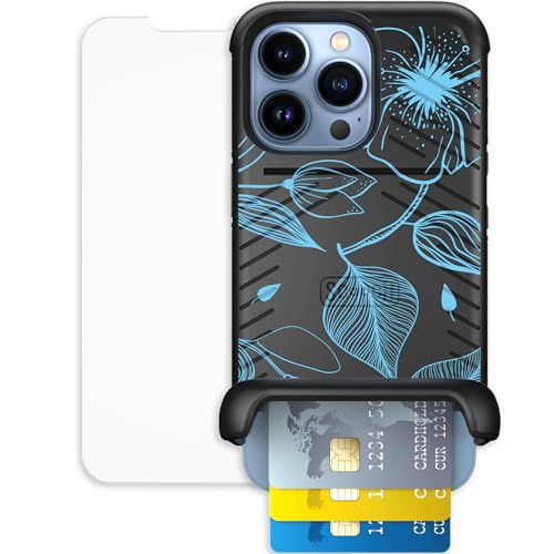 Scooch for iPhone 13 Pro Wallet Case Card Holder, Wingmate, Blue Hibiscus