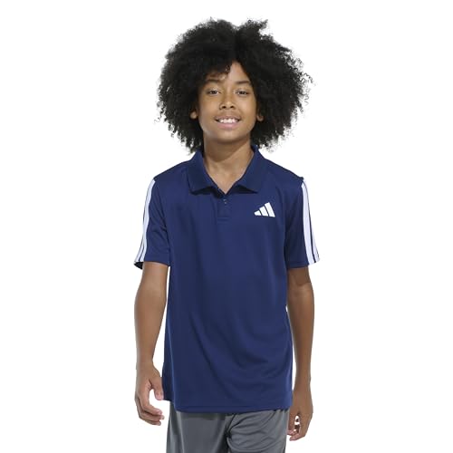adidas Boys' Active Performance Mesh Golf Polo Shirt, Dark Blue/White Stripe, S(8)