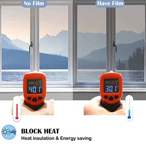 Bloss Heat Control Window, Film Window Film Heat Blocking, One Way UV Film Sun Blocking Removable Static Cling Mirron Film House Window Tint, Window Privacy Film, Silver 17.7 Inch*6.5 Feet - Thumbnail 3