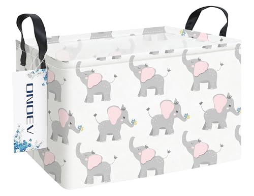 Image of Rectangular Folding Laundry Basket,Waterproof Canvas Basket,Gift Basket,Suitable for Children's Room,Office,Clothes,Toys Storage(Elephant calf)