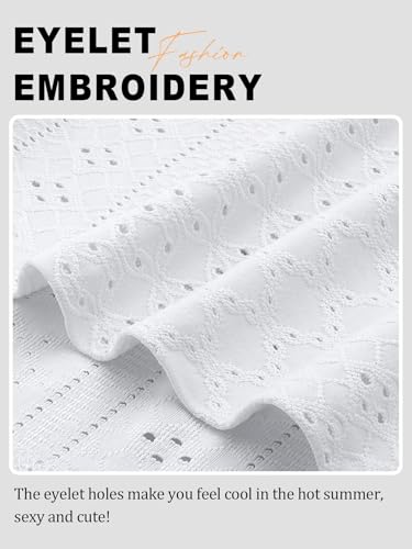 Bliwov Womens Tops Eyelet Embroidery Summer Spring Curved Hem Short Sleeve T Shirts Blouse Outfits Beach Vacation Clothes,White,L