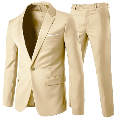 Allthemen Trajes para Hombre de 2 Piezas Slim Fit Vestido de Novia Traje de un botón Traje de Negocios Chaqueta Chaquetas Pantalones Beige1 3XL