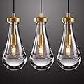 Joyunleo Raindrop Pendant Light Fixtures Set of Three, Brass Glass Pendant Lighting, Teardrops Pendant Lights Kitchen Island, Indoor Pendant Light for Kitchen Island Bedroom Bathroom, Included Bulb