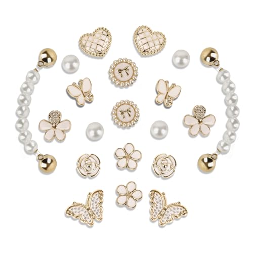 ACO-UINT Bling Shoe Charms 20PCS Sparkling Rhinestones Pearl Flower Butterfly Shoes Charms Accessories for Women DIY Shoe Chains Decorations for Party Favor
