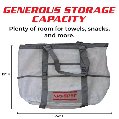 Spy Spot Mesh Beach Tote Bag, Large Outdoor Carrying Bag with Handles, Black and White (Gray)4