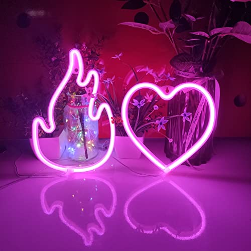 Image of JYWJ Flame Neon Sign,USB or 3-AA Battery Powered Neon Light,LED Table Decoration,Bedroom Wall Decoration,Birthday Gift,Wedding Supplies Business Gift(Pink)