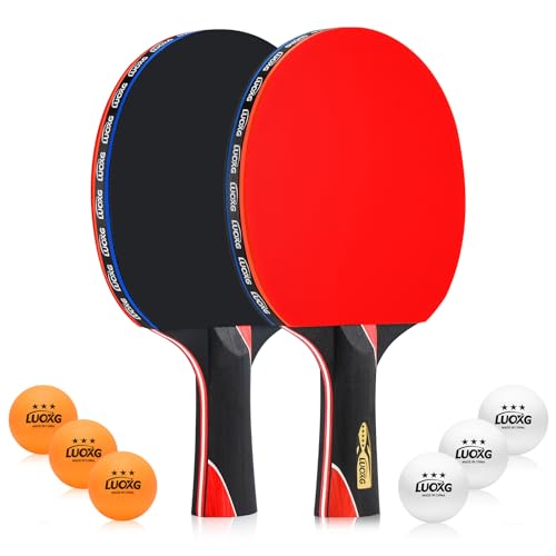 LUOXG Ping Pong Paddles, Ping Pong Paddles Set of 2, Includes Paddles and Balls, Table Tennis Rackets Set Suitable for Beginners and Professionals