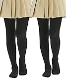 MANZI Fleece Lined Tights for Girls Thick Footed Girls Tights Age 8-10 Ultra-soft 2 Pairs 400-Denier Black