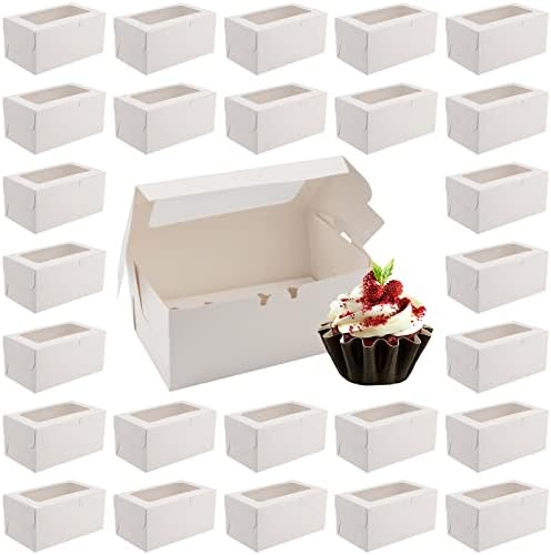 25 Pack White Cupcake Boxes, 6 Cavity With Large Window - View #12