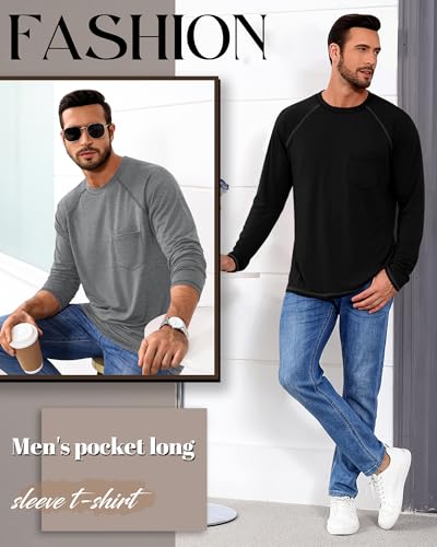 Neer 3 Pack Men's Big and Tall Shirts Long Sleeve Crew Neck Raglan Tops XL-7XL Plus Size Loose Casual Tees with Pocket4