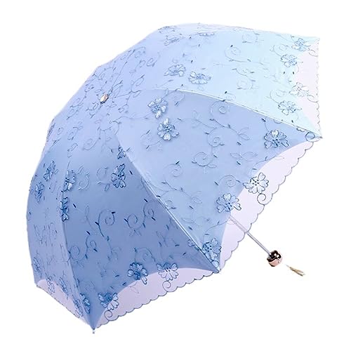 Honeystore Lace Travel Parasol Folding Anti-uv Windproof Embroidery Umbrella 0379 3-Folding Blue