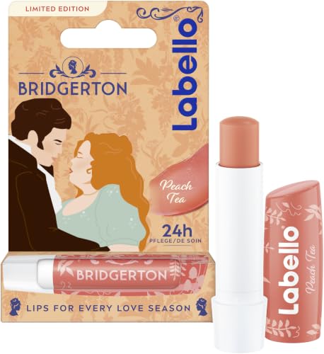 Labello Peach Tea Limited Edition Bridgerton, duftender Lippenpflegestift mit Aroma von saftigen Pfirsichen, Lippenbalsam fĂĽr geschmeidige Lippen (4,8 g)