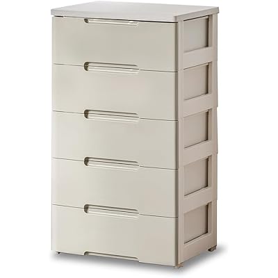 アイリスオーヤマ 5段 届いてすぐ使える完成品 ラクラク引出し 木天板 日本製 幅56×奥行41.5×高さ100cm HG-555R ライトベージュ