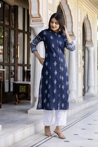 Image of Pistaa's Women Printed Mandarin A-Line Cotton Kurta With Palazzos