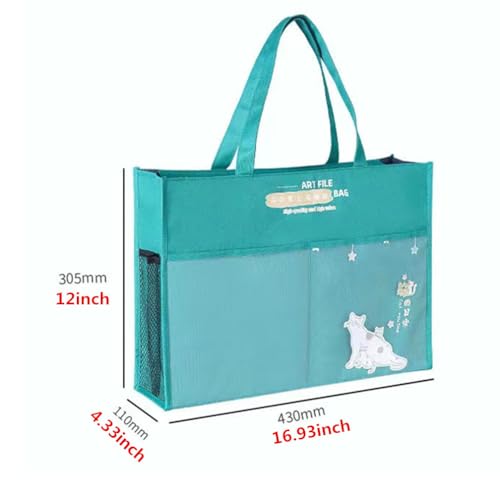 Image of Art Portfolio Bag with Zipper and Handle 17 x 14 inches Large Oxford Bag Artwork Storage Container for Drawing Sketch Photography Poster Files Document (Blue + Green, A3)