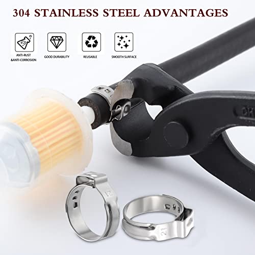 HSEAMALL 180PCS stainless steel single ear hose clamps with hose clamp pliers