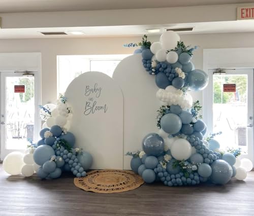 Dusty Blue Balloons Arch Kit, 134 Pcs Muted Light Baby Slate Blue and White Balloon Garland mit 18 Inch Pale Clear Balloon *5, Long Balloon as Bow Decor for Baby Shower Boy Gender Reveal Wedding by Jobkoo - Used condition - Image 6