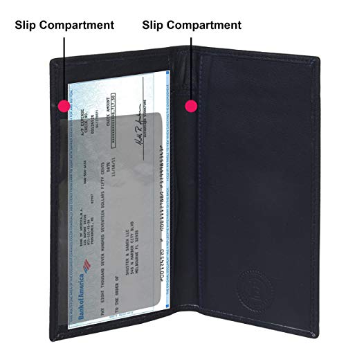 Leatherboss Genuine Leather Slim Checkbook Cover Holder For Men Women, Black #TOP3
