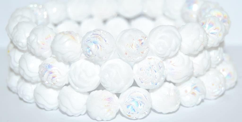 60 pcs Round Rose Pressed Glass Beads, Crystal 48213 (30 48213), Glass, Czech Republic, Size 13 mm (0.51 in)