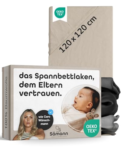 Sämann Jersey Spannbettlaken Spannbetttuch für Laufgitter 120x120 cm, Baumwolle Natur