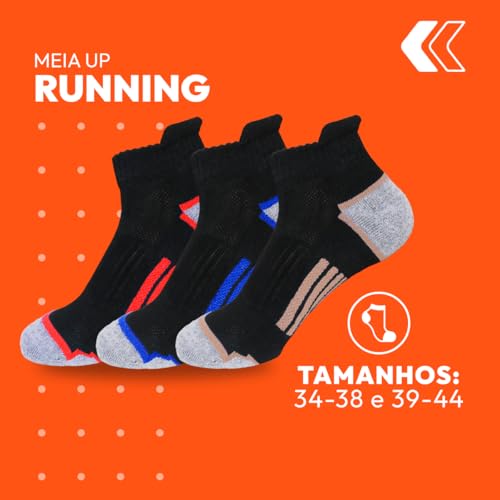 Kit 6 Meias Up Running Corrida Caminhada Poliamida Dry Sport Cano Curto Unissex (BR, Numérico, 34, 3