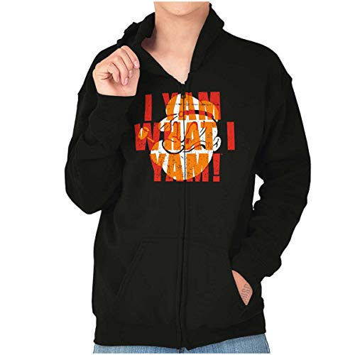 I Yam What I Yam Popeye Youth Zip Hoodie Boys Girls Black