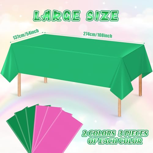 MASHAN 6 Pcs Pink and Green Tablecloth Party Decorations, Disposable Plastic Witch Table Covers Rectangle Green and Pink Tablecloths for Bachelorette Princess Theme Birthday Party Supplies by MASHAN - Image 2