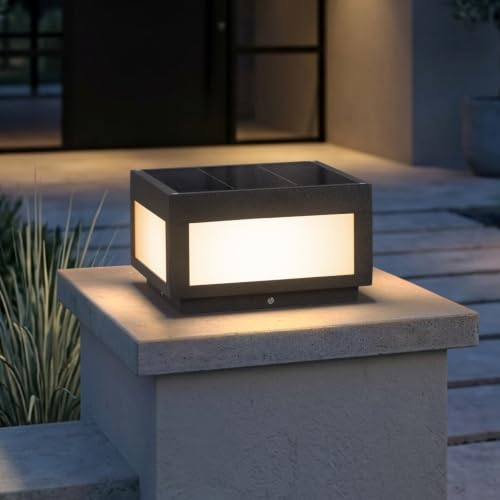 PAKEDANDUN Solar Post Lights Outdoor, 9.84" Solar Pillar Lights Outdoor, IP54 Waterproof Column Light Outside with E26 Bulb, 3000K LED Post Lamp Dusk to Dawn, Modern Pillar Light for Patio Garden
