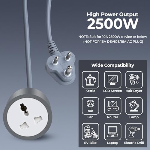 Image of FOXIN 5m Long 10AWG Heavy Duty Male to Female Power Extension Cord for Indoor & Outdoor, 2500W High Power Output, 3-Pin Plug, Power Cord Wire Extender Power Cable for appliances, Electronics & Home