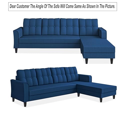 Image of Adorn India Maddox Tufted L Shape 5 Seater Sofa Chenille Sofa Set RHS (Blue) (3 Year Warranty)