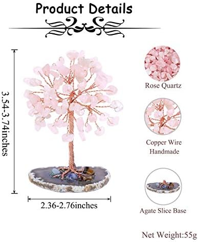 Jovivi 2pc Mini Amethyst Rose Quartz Crystal Gemstone Tree Feng Shui Healing Crystals Stones Money Trees Wealth Lucky Ornaments Agate Slice Geode Stone Stand for Home Office Decor