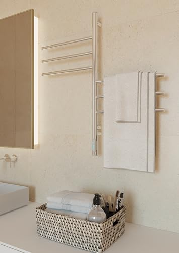 ELNA® Badheizkörper Elektrisch Chrom 76x40 cm, 65W - Elektrischer Handtuchheizkörper aus Edelstahl 304 mit Timer & Thermostat, IP44 Schutz - 6 Schwenkbare Arme 180°, Wandmontage