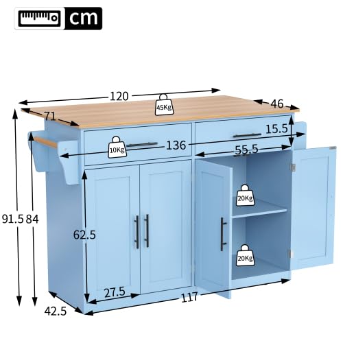 Generico Servierwagen mit klappbarer Tischplatte, 120x46(70) x91 cm, Blau, mit Rollen und austauschbaren Holzbeinen, ideal für Küche und Esszimmer