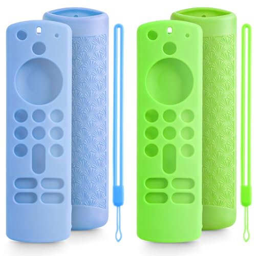 Image of ONEBOM (2 Pack) Silicone TV Remote Cover,Anti Slip Silicone Protective Case with Same Color Lanyard(Glow Green&Glow Blue)