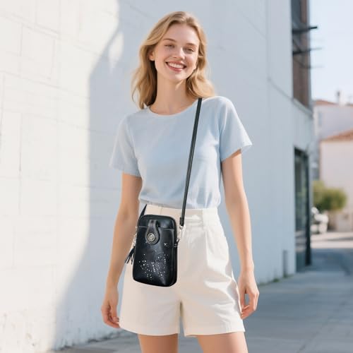 Image of KITEVIUN Small Crossbody Bags for Women, Lightweight Mini Cute Cell Phone Purse for Women with Tassel Shining Butterfly