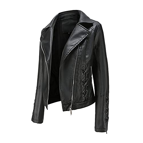 Lederjacke Damen Kurze, Bikerjacke Damen Leder, Kunstlederjacke Damen Übergangsjacke Frauen dünne Jacke Kunstleder Mantel Reißverschluss Verband Biker Motorrad Short Fashion Outwear Elegant Mantel Cover