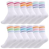scenicamp Kids Socks for Girls Boys - 6 Pairs Retro Girls Crew Sock Soft Stretch Cotton Breathable Athletic Socks School Uniform Sock with Stripes 4-9 Years