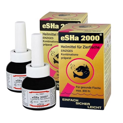 Doppelpack! 2X Esha Esha2000 2X 20ml für 1600 Liter (Breitbandwirkung gegen Verpilzung Flossenfäule und bakterielle Hautinfektionen)