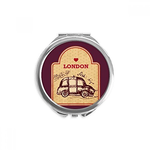 Miroir britannique maquillage portable rond de poche avec motif imprimé London vintage